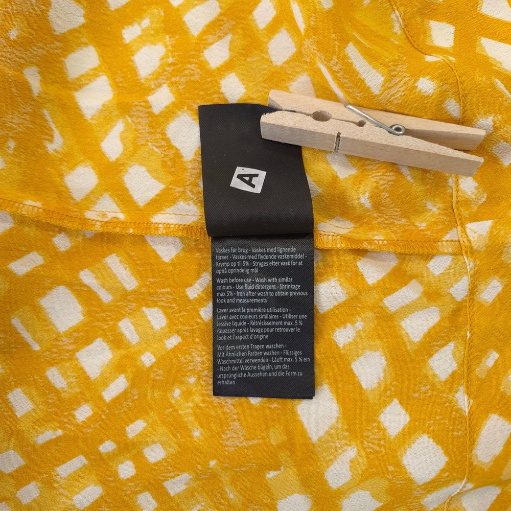 Masai Copenhagen Button Front Midi Dress Yellow Size M Abstract Grid Boho Scandi - Picture 11 of 12
